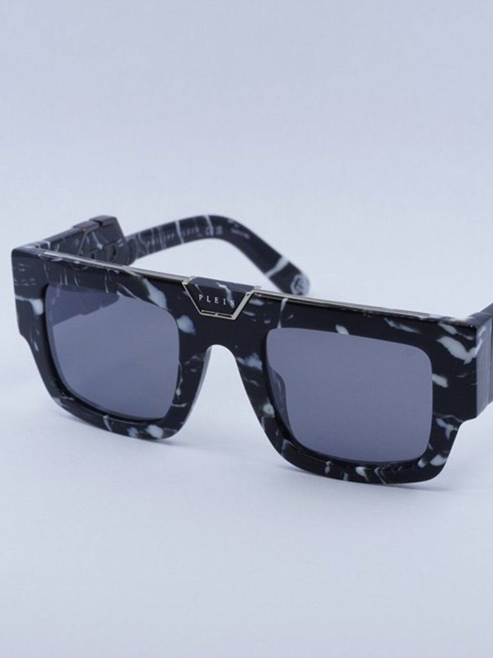Philipp Plein SPP092M Z21G Sunglasses Marbled Black Rectangle Frame, Grey Lenses